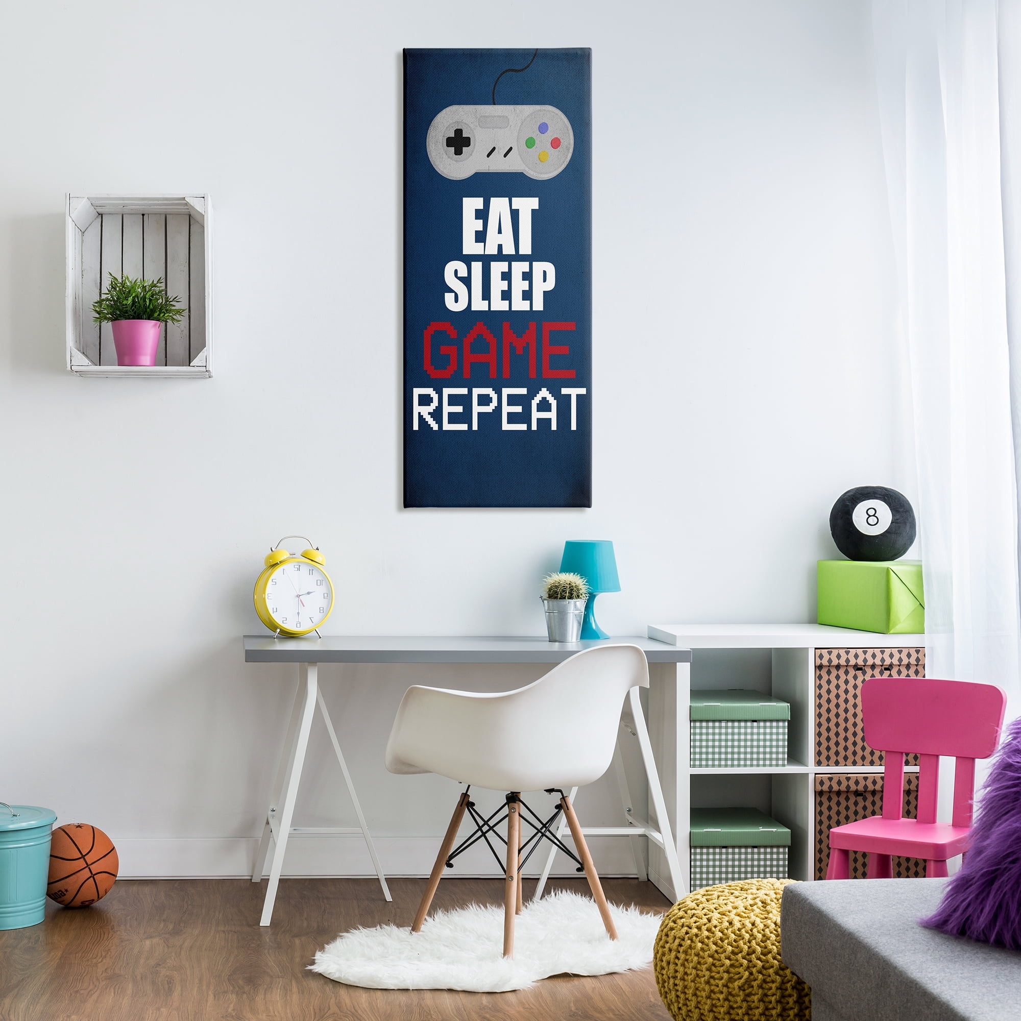 Stupell Industries Eat Sleep Game Repeat Pixel Typography Vintage Controller, 20 x 48, Design by Kim Allen