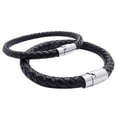 thumbnail image 2 of 3X Pulsera de Joyeria, Acero Inoxidable de Cuero, Pulsera de Cuero Trenzado, para Hombres Mujeres, Negro - Ancho 6mm - Longitud 23cm, 2 of 4