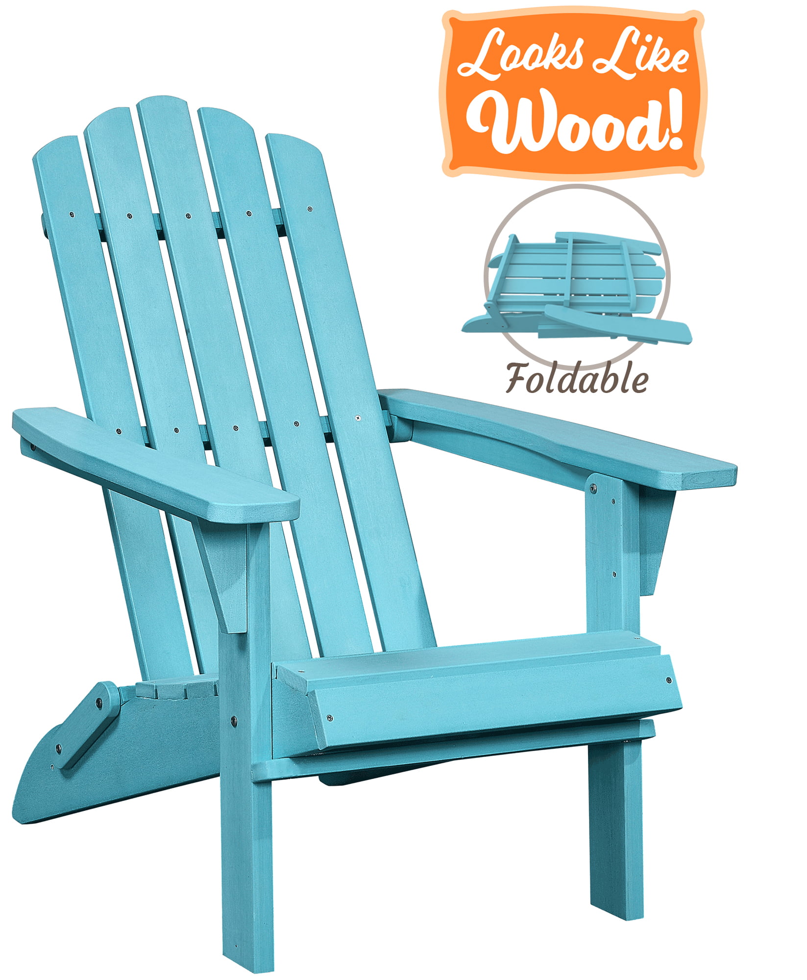 PolyTEAK Classic Folding Poly Adirondack Chair, Turquoise
