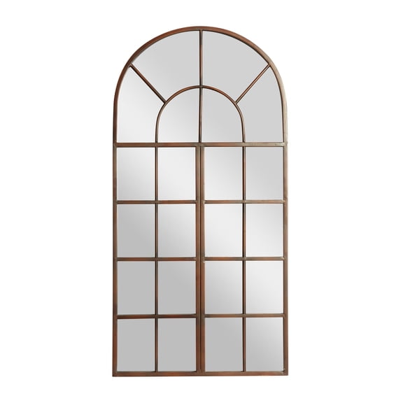 DecMode Brown Metal Arched Window Pane Room Wall Mirror, 24" x 2" x 48"