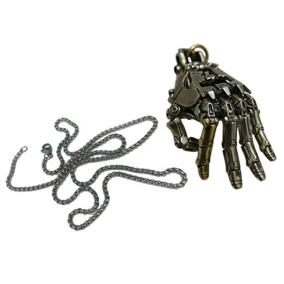 Futuristic Mechanical Hand Copper Necklace Movable Finger Joints Robot Hand Charm Handcrafted Jewelry Gift for Men Women