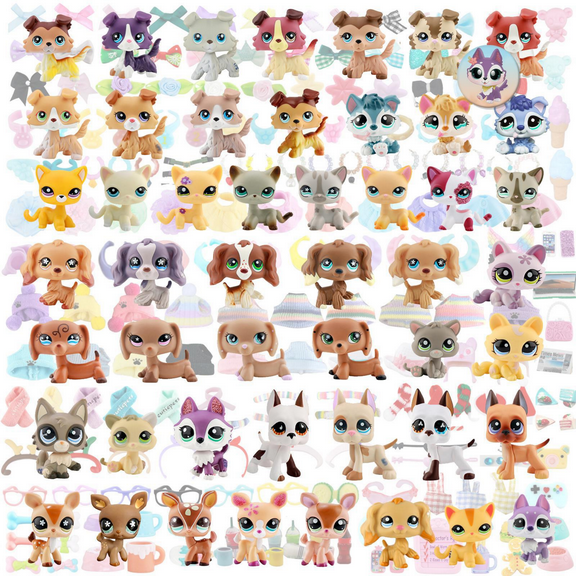Minilpsshop Random 3pcs Little Pet Toys and Random Accessories,Collie Dachshund Rabbit Lamb Bat Cocker Spaniel and More