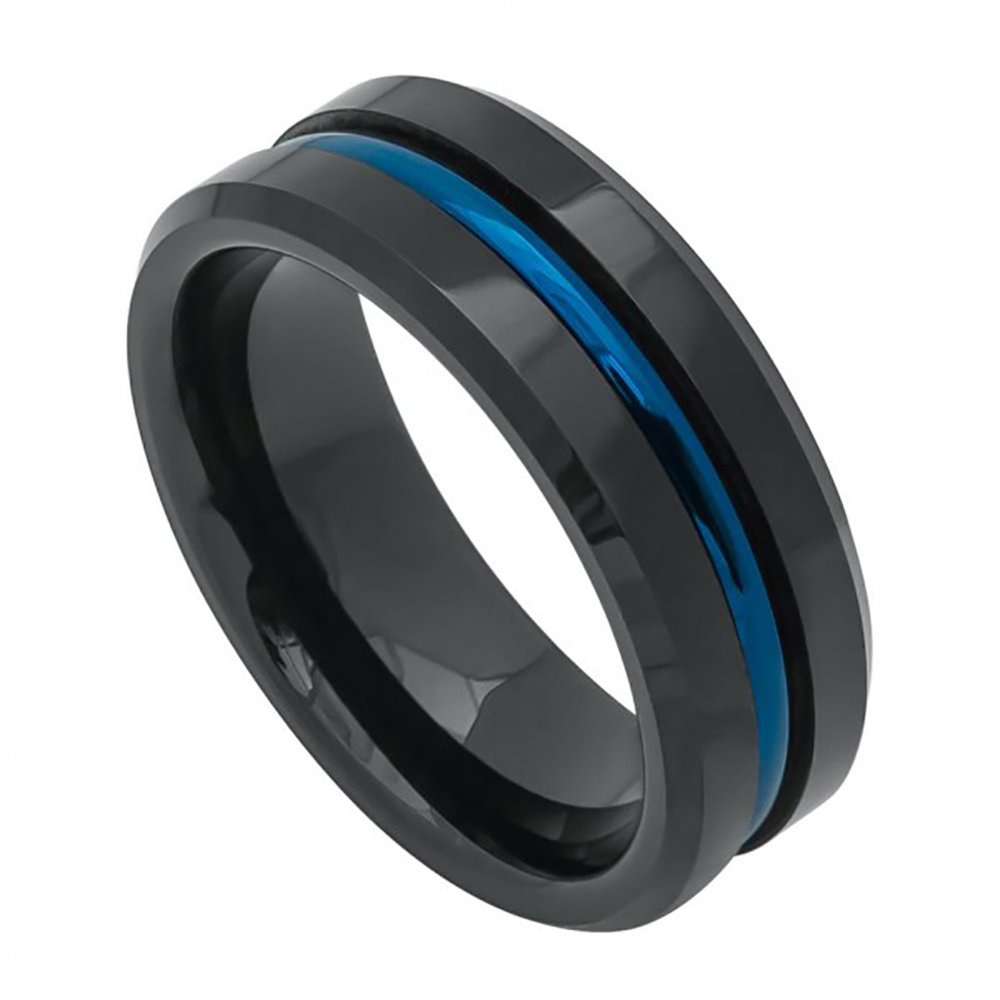Tungsten Jeweler 8mm Tungsten High Polished Beveled Edge Black IP