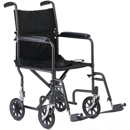 Folding Transport Wheelchair with Swing-Away Footrests,19" Wide Padded Seat, Full-Length Armrests