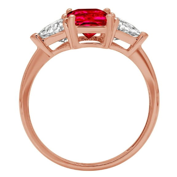 2.82 ct Emerald Cut Simulated Ruby Three-Stone Engagement Ring for Women in 14K Rose Gold