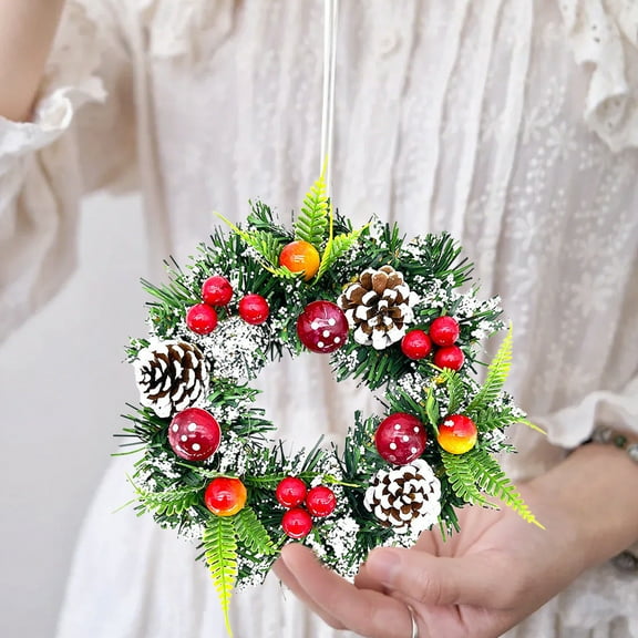 Antqov Christmas Wreath 8x8" Artificial Christmas Garland for Front Door, Hanging Winter Christmas Wreaths for Wall Home Office Decorations