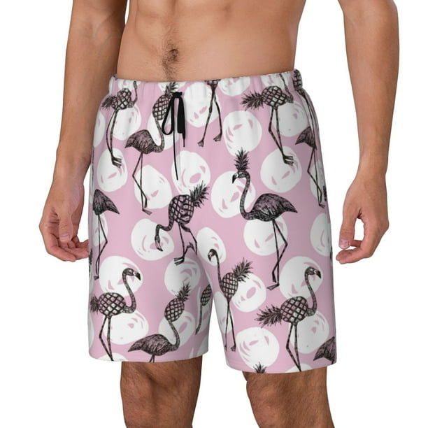 Balery Pineapple Flamingo Bañador para hombre, shorts de playa de secado rápido con entrepierna y forro de compresión-Large