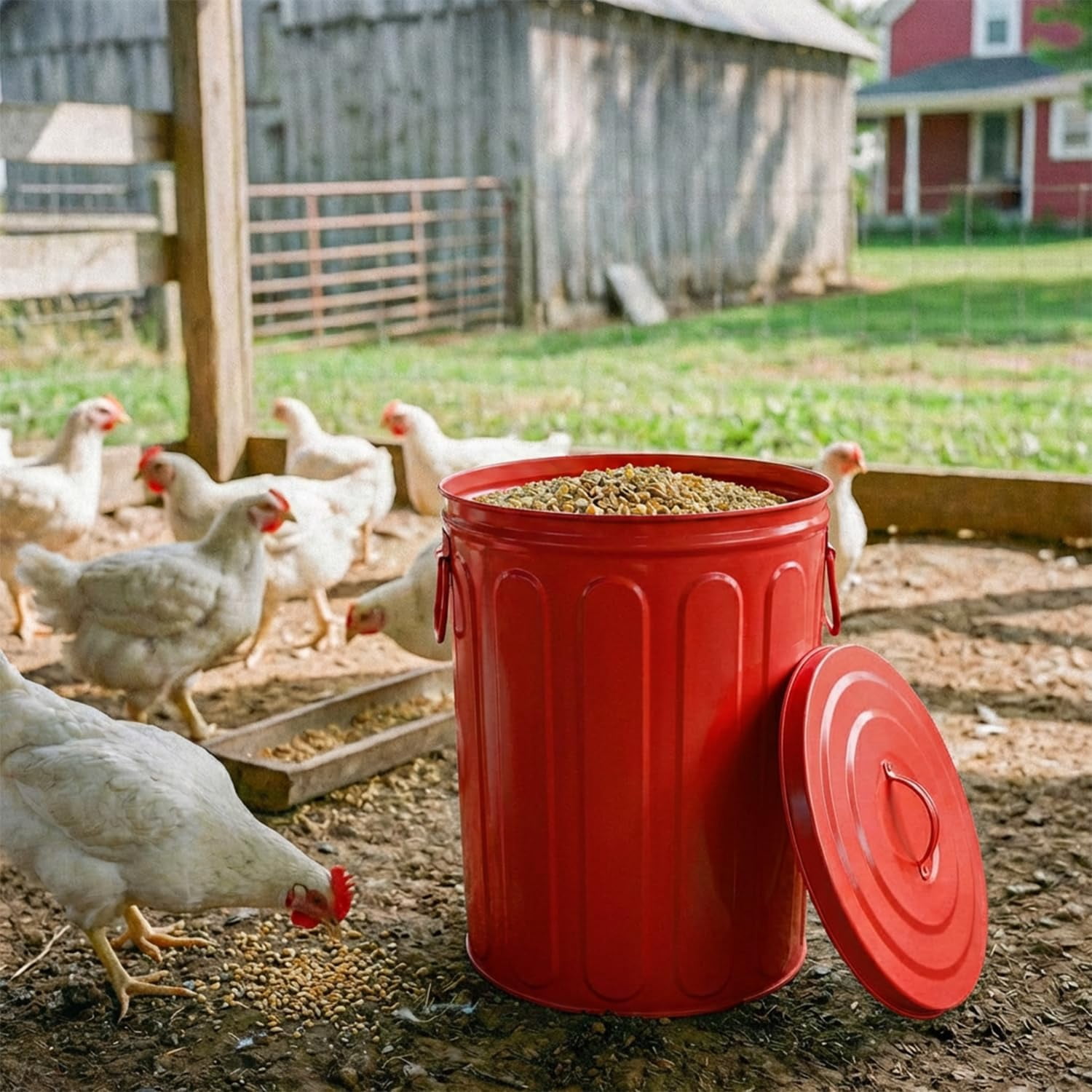 WBTER 5 Gallon Small Metal Trash Can with Lid Outdoor Galvanized Steel Bucket with Lid 5 Gal Storage Can for Dog Food Bird Seed Storage Container Rodent Pet Proof, Red