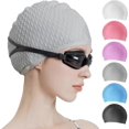 thumbnail image 1 of Gorro de baño de silicona, cómodo gorro de ducha para cabello rizado, corto y mediano, para hombre y mujer, color gris., 1 of 5