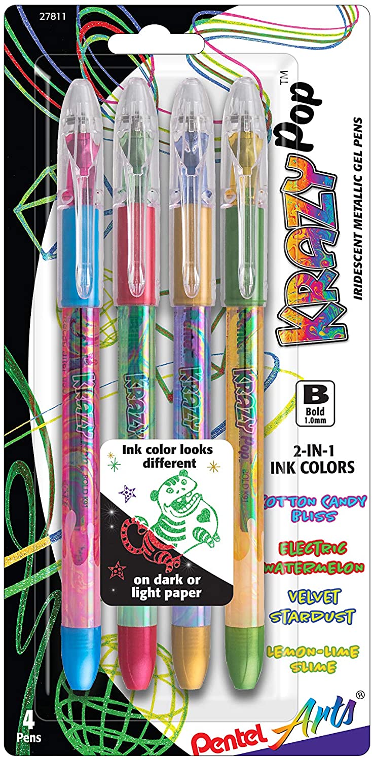 Pentel Arts Krazy Pop Iridescent Gel Pen, (1.0mm) Bold Line, Assorted Ink  (Xc/BD/CP/DG), 4-PK (K91PABP4M3)  Walmart Canada