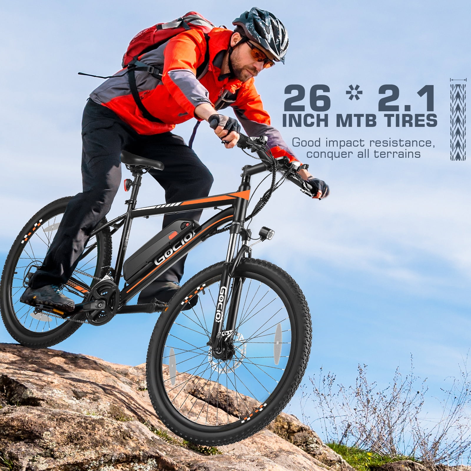 Gocio 500W 26" Electric Bike, 2.1" Electric Mountain Bike for Adults, 499Wh 48V 10.4Ah Battery 19.8MPH 3H Fast Charge Ebike, LCD Display, Lockable Suspension Fork, Shimano 21 Speed UL2849 Certified