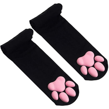 

Youtuho IKJNMLP Cat Paw Pad Sock 3D Puffy Pawpad Socks Pink Cute Thigh High Socks for Girls kids Women Cosplay 3D Kitten Claw Stockings Toes Beans Socks（Black）