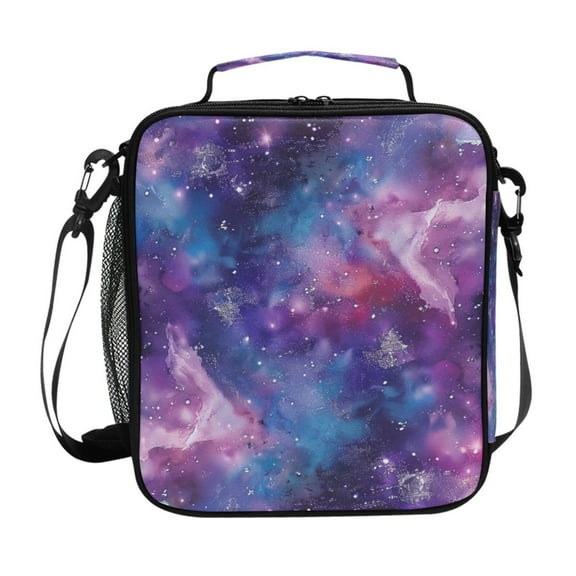 ALAZA Glittering Purple Galaxy Lunch Box Insulated Lunch Bag Reusable Thermal Cooler Tote School Picnic