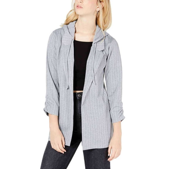 Almost Famous Juniors’ Ruched-Sleeve Hoodie Blazer Jacket (Gray, XS)