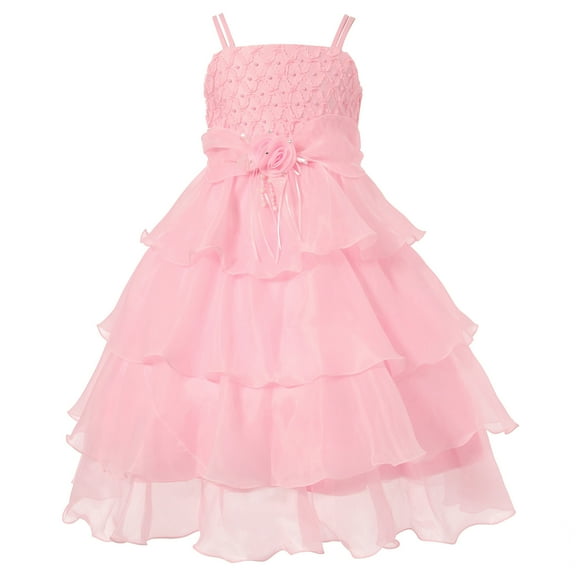 Girls Pink Rosette Flower Adorned Extravagant Dress 10/11