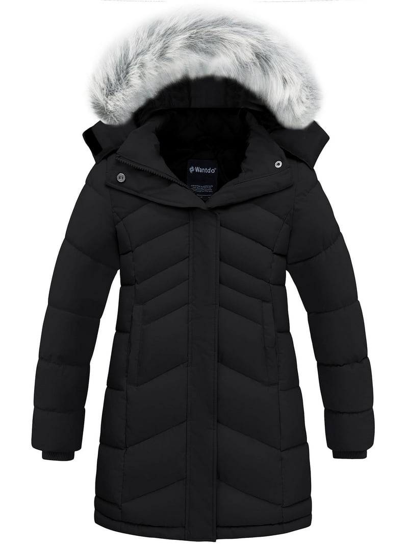 Wantdo Girls' Winter Coat Warm Winter Jacket Fur Hooded Fleece