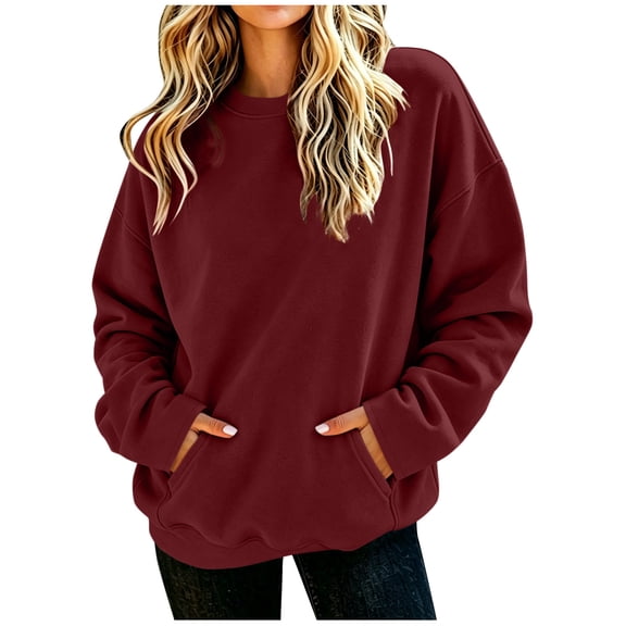 Enjoytime Crew Neck Sweatshirts Women Fall Fashion Long Sleeve Pullover Tops Loose Trendy Sweatshirt With Pocket