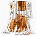thumbnail image 2 of Watercolor Highland Cow Calf Botanical, Cozy Friendship Quote Scene, Warm Flannel Blanket for Ranch House and Living Room, Art Lovers Friendship Gift, Artistic Home Decor, 2 of 9
