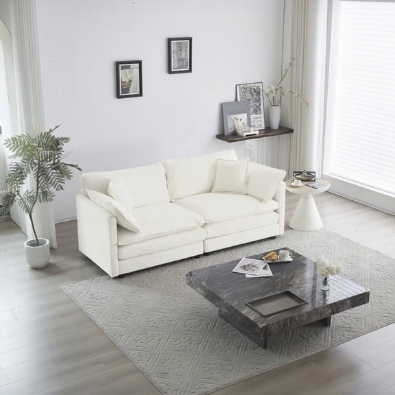 Modern White Chenille 2-Seat Loveseat Sofa with Deep Seat for Living Room