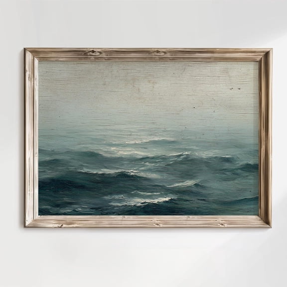 Ocean Waves Drawing Seaside Wall Art Decor Soft Coastal Painting Art Vintage Art Print Summer Landscape Poster Abstract Retro Drawing Art