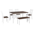 thumbnail image 3 of 6 Piece Wooden Farmhouse Style Solid Wood Dining Room Set with Cross Back 4 Chairs and Bench, Rustic Farmhouse Kitchen Table Set with Bench and 4 Chairs, 36” x 54”(White+Cherry), 3 of 8