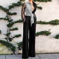 thumbnail image 2 of TAIAOJING Women's Jumpsuit Lapel Deep V Lace Stitching Bell Bottoms Jumpsuit, 2 of 5