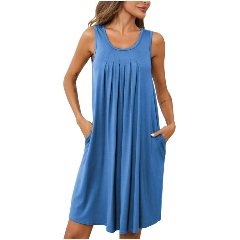 BONIXOOM Womens Easter Dresses 2024 Multi-theme Party Round Neckline Tab  Sleeveless Chemise Gown Solid Light Blue Dresses - Walmart.com