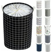 Round storage bucket with beam opening, foldable and portable storage (35*45cm) black grid