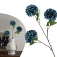 thumbnail image 2 of 1 Pc Fake Artificial Pompon Mums Flowers Indoor with Long Stems Ball Chrysanthemum Faux Silk Flowers for Vase Floral Arrangement for Spring Home Decor Centerpieces, 25.59 Inch, Haze Blue, 2 of 4