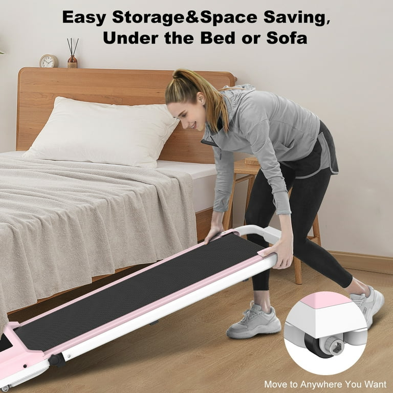 Bigzzia 2 in 1 Folding Walking Pad Handrail Under Desk Treadmill 265lbs Capacity 6.2MPH with Remote Control No Assembly Required Mini Portable