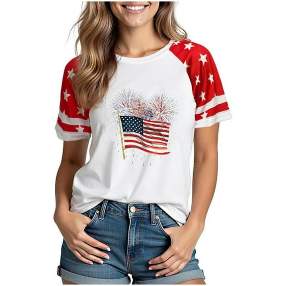 VerPetridure American Flag Shirts for Women 4th of July T-Shirt USA Flag Patriotic Shirt Stars and Stripes Summer Tees