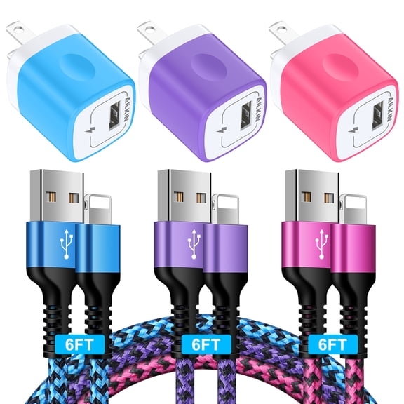 Compatible with iPhone Charger Cable Fast Charging AILKIN 3Pack Charger Block with 6ft Cord Charging Block Plug Power USB Wall Charger Adapter Compatible with iPhone 14/13/12/11