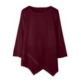thumbnail image 1 of NINGMENG Hauts pour Femmes Couleur Unie Col Rond Ourlet Irrégulier Manches Longues Été Décontracté Ample T-shirts Mode Urbaine, Rouge, TTG, 1 of 3