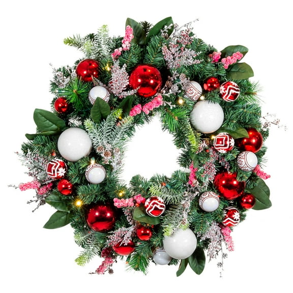 Village Lighting 30 in. Pre-Lit LED Wreath - Nordic