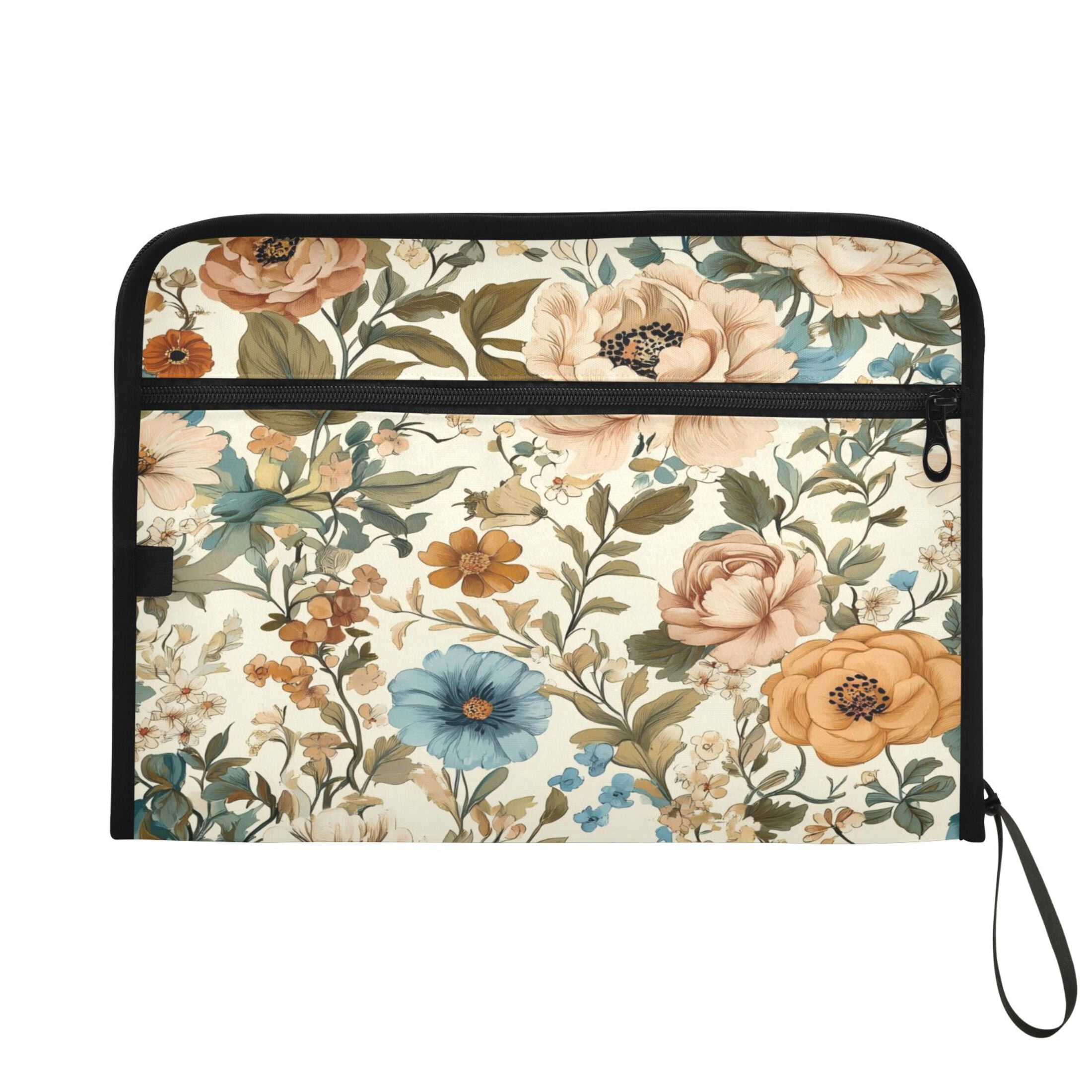 Accordion File Organizer with Zip Closure 13 Pockets Expanding File Folder Letter A4 Paper Document Organizer for Home Office Beautiful Vintage Floral