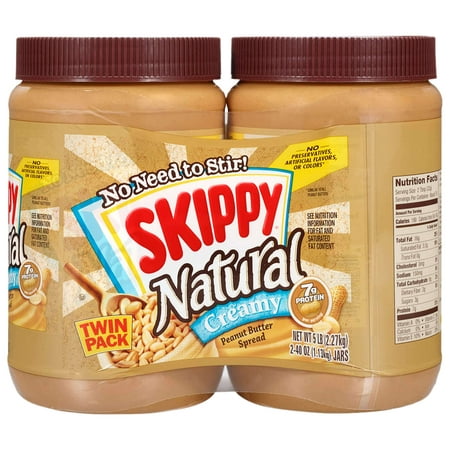 SKIPPY Natural Creamy Peanut Butter Spread, Gluten Free, 40 oz (Pack of