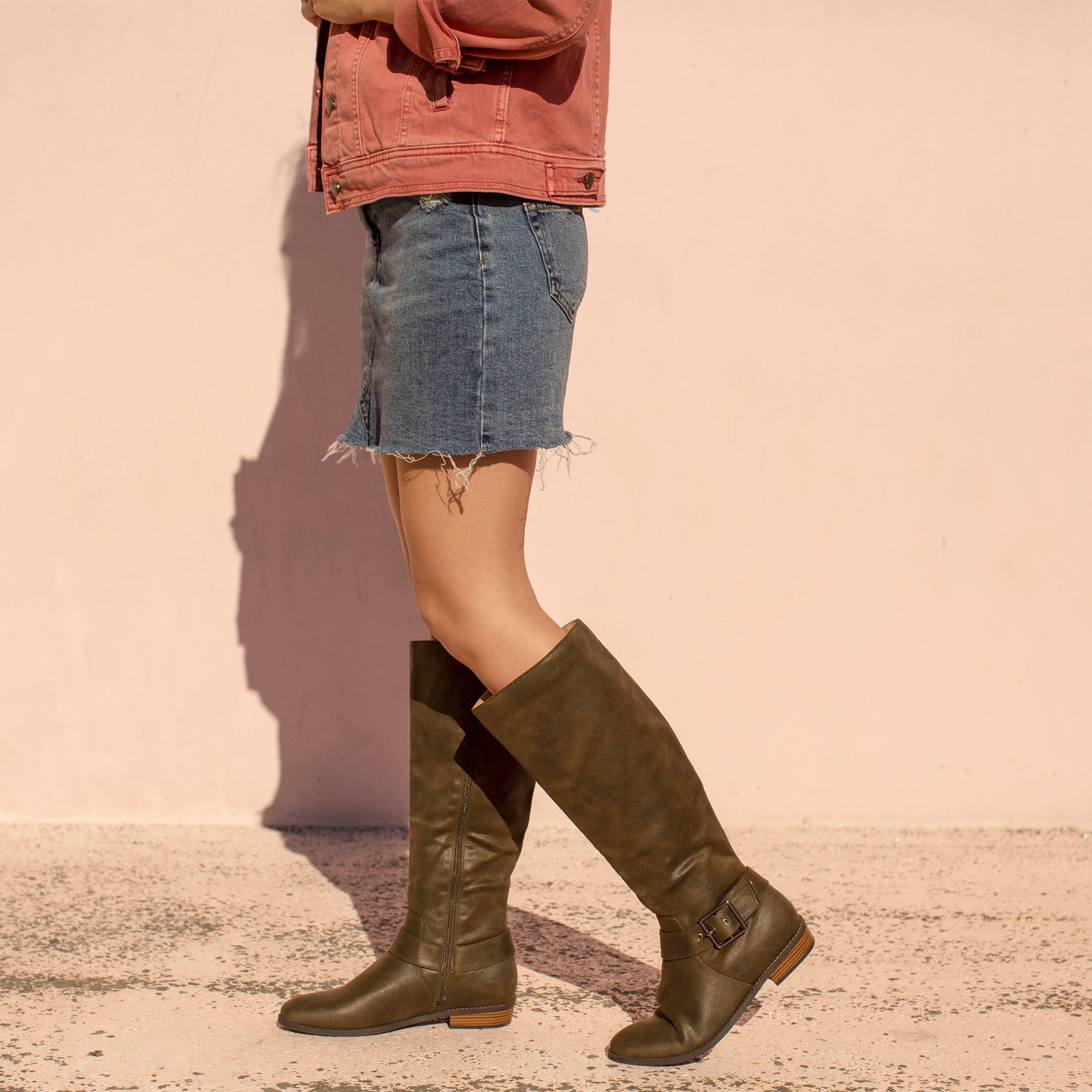 Brinley Co. Womens Knee-high Buckle Riding Boot