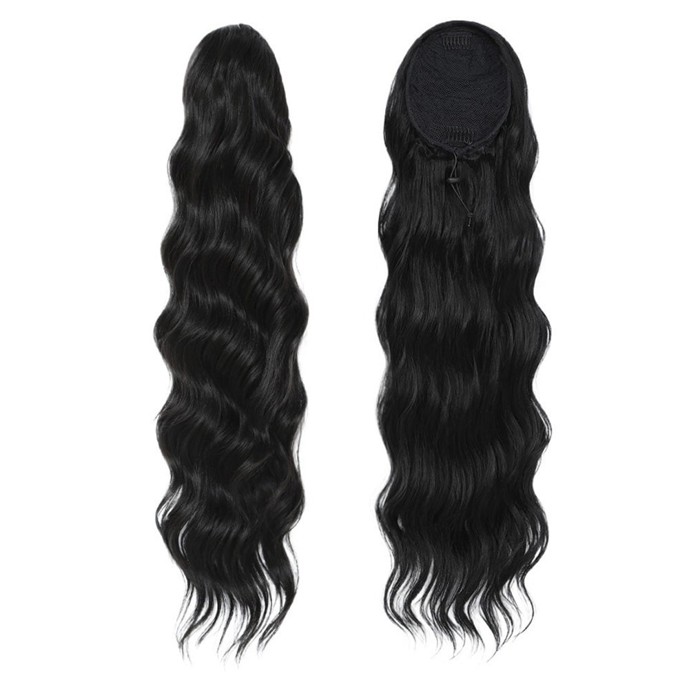 28 Inch Long Loose Deep Wave Pony Tail Synthetic Hair Pieces Drawstring Curly Wavy Ponytail Clip in Hair Extensions