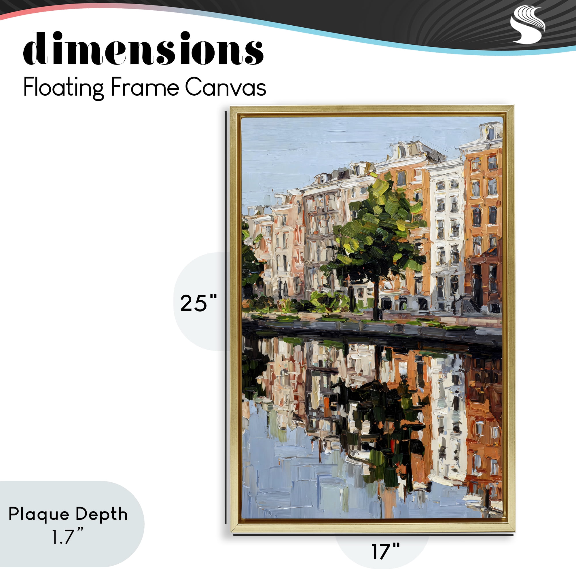 Stupell Industries Waterside Apartments on Canal Gold Framed Floater Canvas Wall Art, design by Petal Prints Design