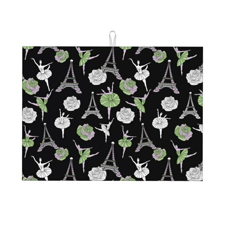 

Dish Drying Mat flower Tower ballet Absorbent Microfiber Kitchen Mat Heat Resistant Drying Mat Kitchen Counter for Dishes Utensils Pots Pans Drainer Mats 18x24in