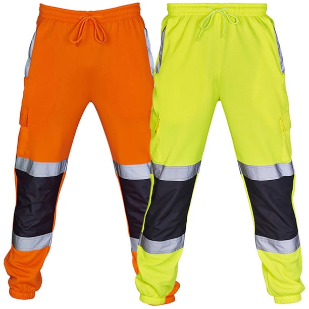 Farfi Hombres Strips reflectantes Patchwork Sededed Pantalones con cordón Jogging Pantalones de carga Amarillo Farfi Pantalones