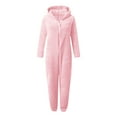 thumbnail image 5 of Bovxnpu Kids Fleece Onesie Jumpsuit Girls Warm Lined Romper Girls Fleece Bed Jumpsuit Kids Winter Plain Zip Up Long Sleeve Soft Hooded Romper, 5 of 8