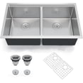 thumbnail image 1 of 36x19 In Undermount Double Bowl Kitchen Sink 10 In Deep 16 Gauge 304 Stainless Steel Workstation Sink with Bottom Grid and Drain, 1 of 7