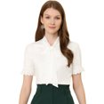 thumbnail image 1 of Unique Bargains Women's Embroidered Tie Neck Cotton Button Down Top, 1 of 6