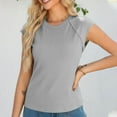 thumbnail image 3 of Mittory Womens Tops Casual Crewneck Cap Sleeve Tops Ribbed Raw Hem Summer T Shirts Slim Fit Basic Tees Blouses, 3 of 7