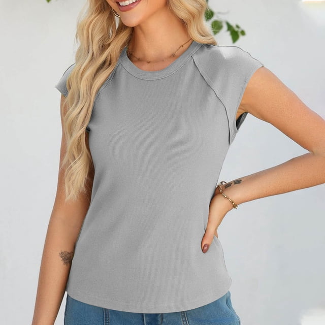 Débardeurs pour Femmes, Camisole Décontractée Sans Manches, Haut d'Été Coupe Ample à Col Rond, Mélange Polyester Spandex pour Usage Quotidien