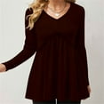 thumbnail image 2 of Holzkary Womens Long Sleeve Shirts V Neck Loose Fit Tunic Tops Babydoll Top Flowy Dressy Casual Blouse Pleated T-Shirt Loose and Sued Folded Loose V Neck T Shirt Fashion Top Wine Xl, 2 of 4