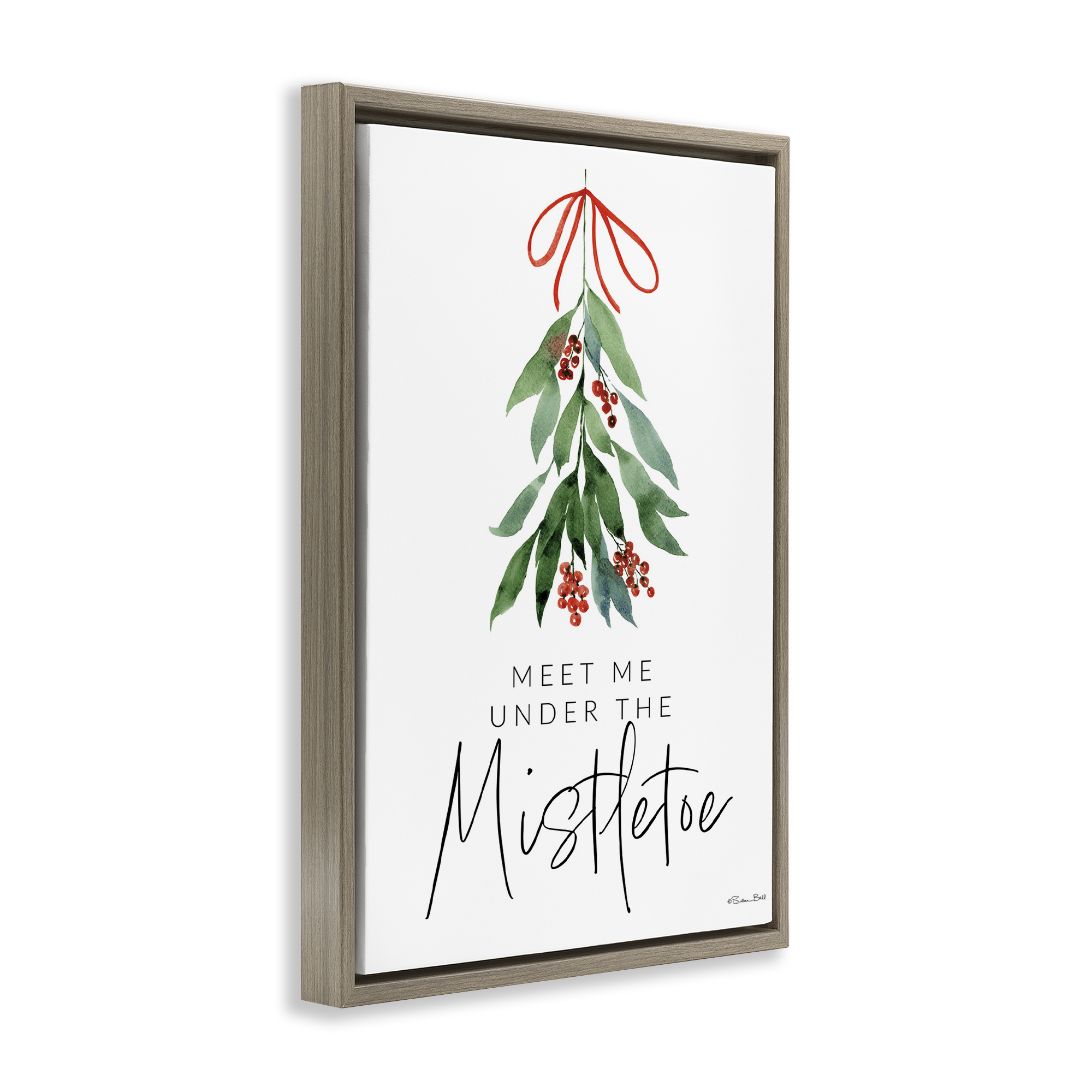 Stupell Industries Meet Me Under Mistletoe Holiday Painting Brown Floater Framed Art Print Wall Art, 17 x 25