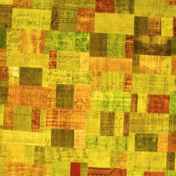 Ahgly Company Indoor Square Patchwork Yellow Transitional Area Rugs, 6' Square