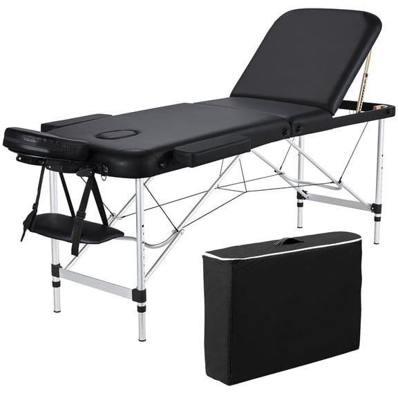 Yaheetech Professional Massage Table 3 Fold Salon Bed with Backrest/Headrest/Armrest/Hand Pallet, Black
